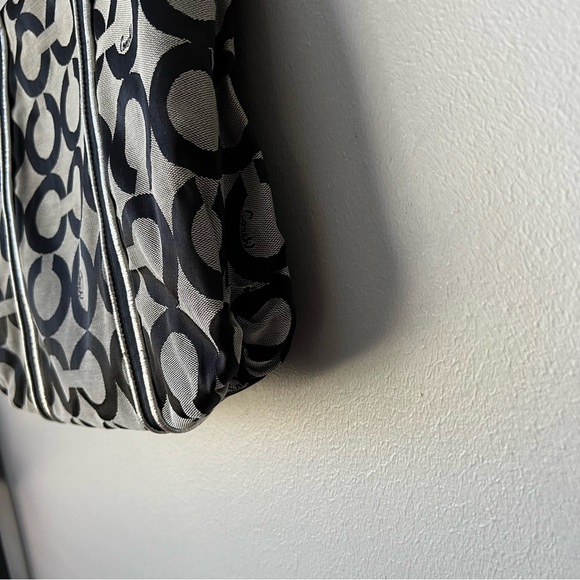 Coach Poppy Op Art Logo Glam Leather Silver Black Tote - Picture 7 of 13